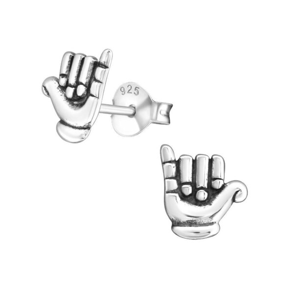 Sterling Silver Hang Loose ASL Stud Earrings - Picture 1 of 11